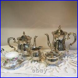 Silver Plated Teapot Set Antique Style 4 Piece Excellent Condition Jug and Bowl