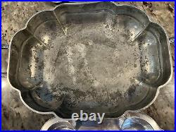 Silver Serving Dish Claw Feet Leaf Design 3 Pieces Handles Antique Medium