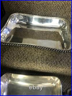 Silver plate covered serving dish convertable top hot water dish four piece