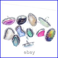 Slice druzy gemstone rings 925 sterling silver handmade rings wholesale lots