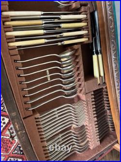 Solid Walnut Cutlery Canteen Drawer With Complete Eight Piece Silver Plate Set