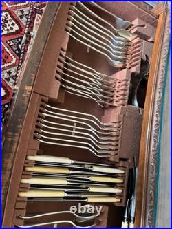 Solid Walnut Cutlery Canteen Drawer With Complete Eight Piece Silver Plate Set