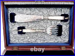 Spectacular English C1860 Boxed Silver-plate Boxed 26 Piece Dessert & Fish Set