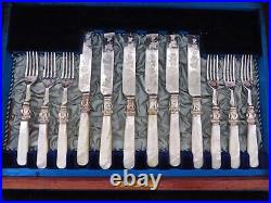 Spectacular English C1860 Boxed Silver-plate Boxed 26 Piece Dessert & Fish Set