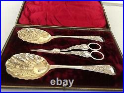 Stunning 3 Piece Silver Plated Berry Spoons & Grape Scissors Set