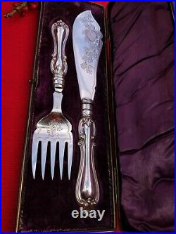Stunning Antique'Albert' Fish Servers Victorian Silver Plate Cased Good Quality