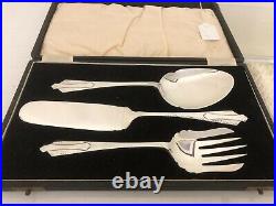 Stunning Cased 3 Piece Planished Silver Plated Art Deco Serving Set (spss-ac6)