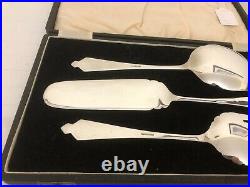 Stunning Cased 3 Piece Planished Silver Plated Art Deco Serving Set (spss-ac6)