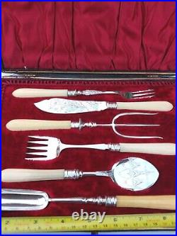 Stunning Victorian Stilton Buffet Serving Set 6 Pcs Silver Plate Resin Handles
