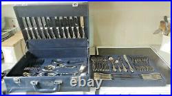 Suissine leather suitcase 83 piece stainless silver & gold plated cutlery set
