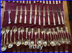 Superb 100 Piece kings Pattern Silver Plated Cutlery Set Wrapped In 7 Felt Rolls