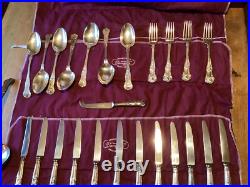 Superb 100 Piece kings Pattern Silver Plated Cutlery Set Wrapped In 7 Felt Rolls