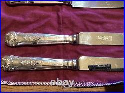 Superb 100 Piece kings Pattern Silver Plated Cutlery Set Wrapped In 7 Felt Rolls