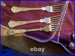 Superb 100 Piece kings Pattern Silver Plated Cutlery Set Wrapped In 7 Felt Rolls