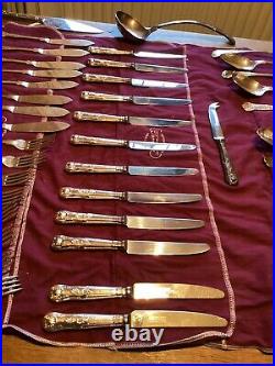 Superb 100 Piece kings Pattern Silver Plated Cutlery Set Wrapped In 7 Felt Rolls