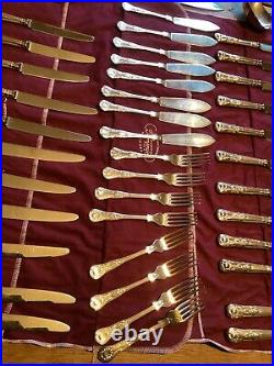 Superb 100 Piece kings Pattern Silver Plated Cutlery Set Wrapped In 7 Felt Rolls