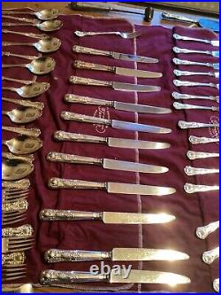 Superb 100 Piece kings Pattern Silver Plated Cutlery Set Wrapped In 7 Felt Rolls