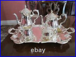 Superb Condition Old Antique Regency Style Silver Plate 4 Piece Teapot Set Tray