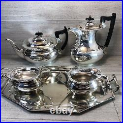 VINERS 4 PIECE TEA SET MIRROR FINISH SILVER PLATED A1 SHEFFIELD and tray