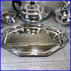 VINERS 4 PIECE TEA SET MIRROR FINISH SILVER PLATED A1 SHEFFIELD and tray