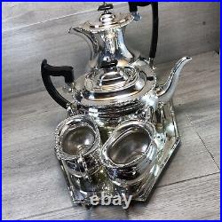 VINERS 4 PIECE TEA SET MIRROR FINISH SILVER PLATED A1 SHEFFIELD and tray