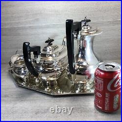 VINERS 4 PIECE TEA SET MIRROR FINISH SILVER PLATED A1 SHEFFIELD and tray