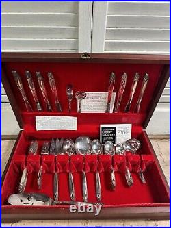 VINTAGE ANNIVERSARY ROSE SILVERWARE 48 PIECE SILVER PLATE SET WithSERVING PIECES