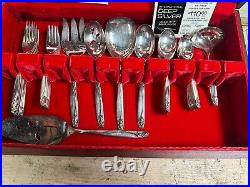 VINTAGE ANNIVERSARY ROSE SILVERWARE 48 PIECE SILVER PLATE SET WithSERVING PIECES