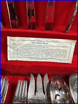 VINTAGE ANNIVERSARY ROSE SILVERWARE 48 PIECE SILVER PLATE SET WithSERVING PIECES