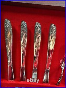 VINTAGE ANNIVERSARY ROSE SILVERWARE 48 PIECE SILVER PLATE SET WithSERVING PIECES