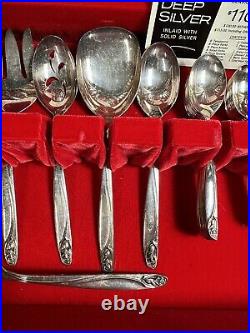 VINTAGE ANNIVERSARY ROSE SILVERWARE 48 PIECE SILVER PLATE SET WithSERVING PIECES