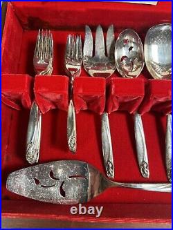 VINTAGE ANNIVERSARY ROSE SILVERWARE 48 PIECE SILVER PLATE SET WithSERVING PIECES