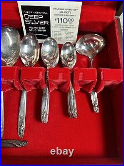 VINTAGE ANNIVERSARY ROSE SILVERWARE 48 PIECE SILVER PLATE SET WithSERVING PIECES