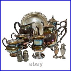 VTG Antique Silver Coffee Tea Kitchen Dining Set Champagne Bucket Lot 9 Pieces