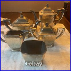 VTG SHEFFIELD 5 Pc SILVER PLATE HAND HAMMERED Coffee Tea Service Set