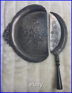 VTG Silver Plate 2 Piece Set Stamped W 09 With Handle Antique Plate