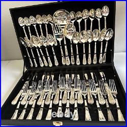 VTG WM Rogers & Son 51 Piece Flatware Set Silver Plated Enchanted Rose with Case