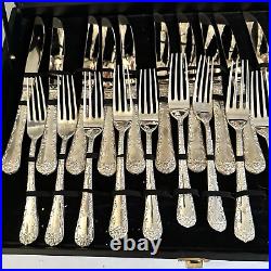 VTG WM Rogers & Son 51 Piece Flatware Set Silver Plated Enchanted Rose with Case