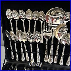 VTG WM Rogers & Son 51 Piece Flatware Set Silver Plated Enchanted Rose with Case