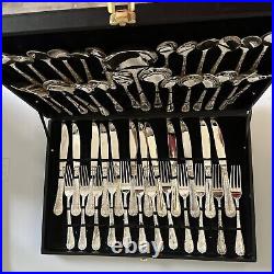 VTG WM Rogers & Son 51 Piece Flatware Set Silver Plated Enchanted Rose with Case