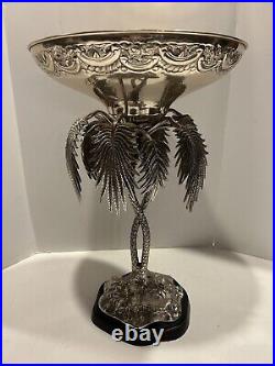 Victorian Silver Plate Epergne Compote Centerpiece Tazza Palm Trees 20