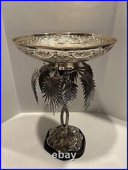 Victorian Silver Plate Epergne Compote Centerpiece Tazza Palm Trees 20