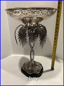 Victorian Silver Plate Epergne Compote Centerpiece Tazza Palm Trees 20