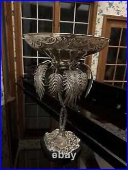 Victorian Silver Plate Epergne Compote Centerpiece Tazza Palm Trees 20