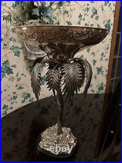 Victorian Silver Plate Epergne Compote Centerpiece Tazza Palm Trees 20