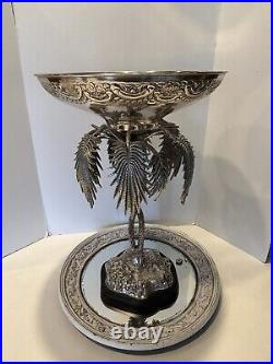 Victorian Silver Plate Epergne Compote Centerpiece Tazza Palm Trees 20