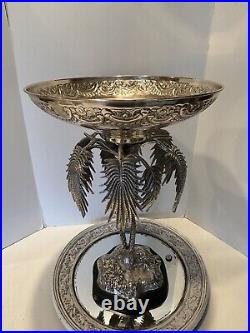 Victorian Silver Plate Epergne Compote Centerpiece Tazza Palm Trees 20