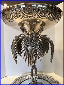 Victorian Silver Plate Epergne Compote Centerpiece Tazza Palm Trees 20