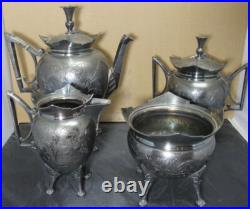 Victorian Silver Plate Tea Set 5 Piece Meriden 1880's Ex. Condition Engraved