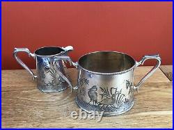 Victorian Silver Plated Aesthetic Movement Three Piece Tea Set By Walker & Hall